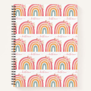 Carnet Cute Boho arc-en-ciel avec aquarelle rose fleurs