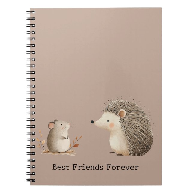 Carnet Cute Brown Cream Hérisson Souris Meilleurs amis (Devant)