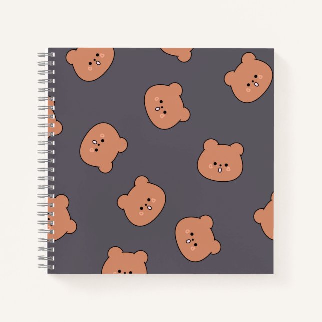 Carnet Cute Brown Teddy Bear Face Pattern Dark Blue (Devant)