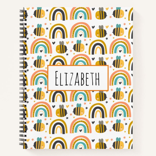 Carnet Cute Bumble Bee et Rainbows Motif (Devant)