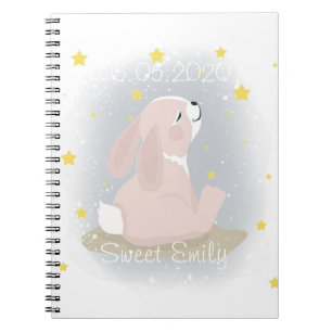 Carnet Cute Bunny and gold stars.