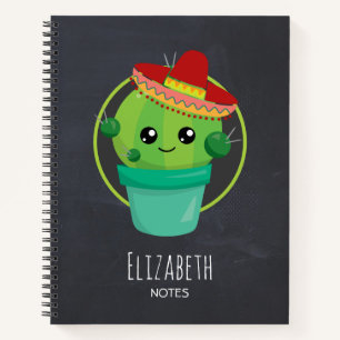 Carnet Cute Cactus dans un Sombrero sur tableau noir