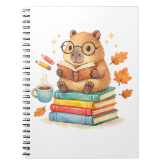 Carnet Cute Capybara Reading Books Watercolor