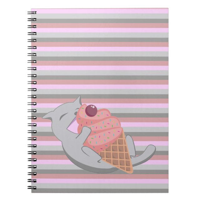 Carnet Cute Cat Eating Ice Cream Striped (Devant)