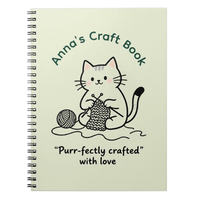 Carnet Cute Cat Knitting Craft Book Light Green Design (Devant)