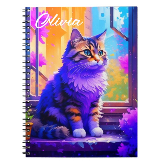 Carnet Cute chat assis dans la fenêtre Ai Art (Devant)