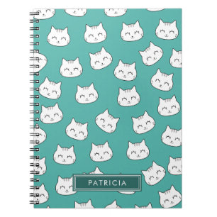 Carnet Cute Chat fait face Motif vert Personnalisé