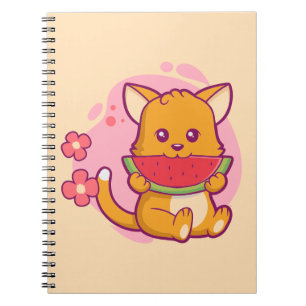 Carnet Cute Chat Manger Watermelon Kawaii