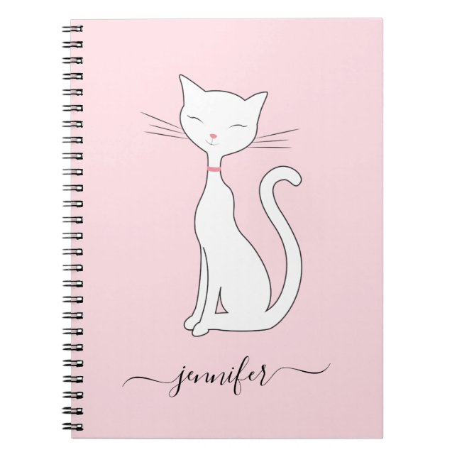 Carnet Cute Chat Personnalisé Rose (Devant)