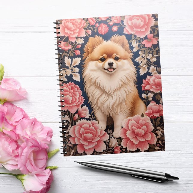 Carnet Cute Chien Poméranien Rose Floral (Créateur téléchargé)
