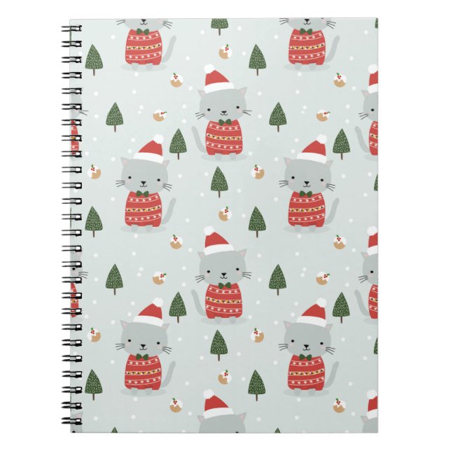 Carnet Cute Christmas Cat Pattern – Festive Holiday  (Devant)