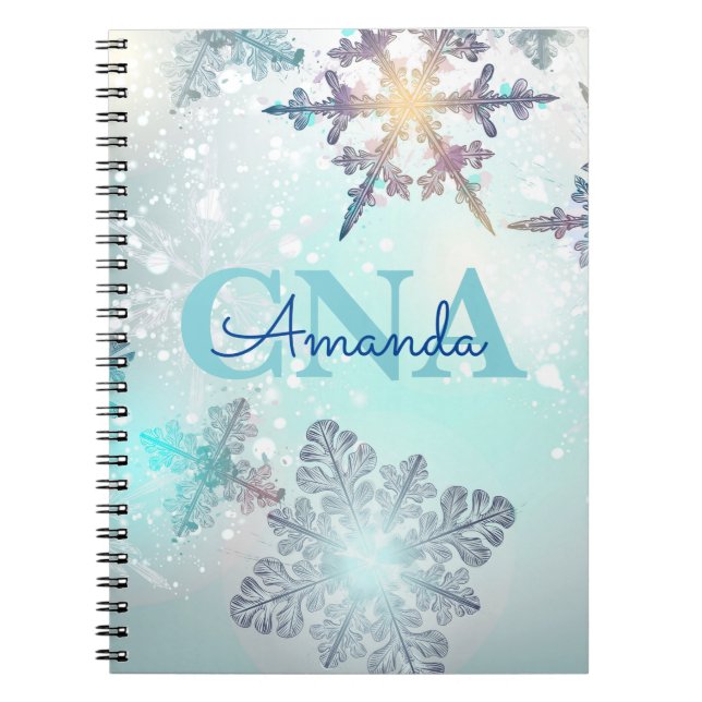 Carnet Cute CNA Ice Blue Snowflake Nom personnalisé (Devant)