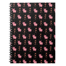 Carnet Cute Cochon Piggy avec Coeur rose Motif Style noir