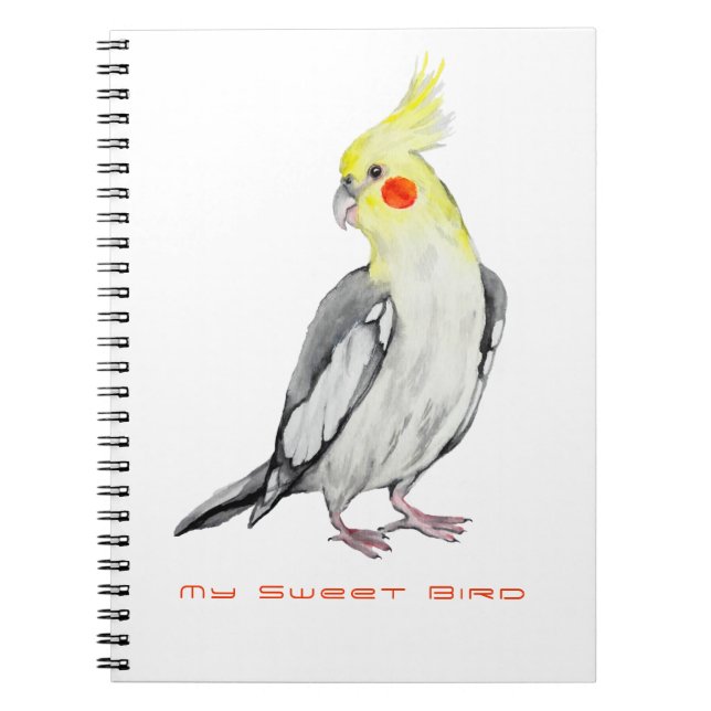 Carnet Cute Cockatiel Aquarelle Parrot. (Devant)