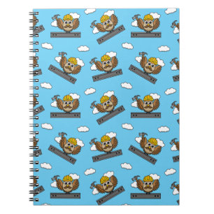 Carnet Cute Construction Worker Owl with Hard Hat Cartoon