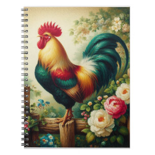 Carnet Cute coq rustique/vintage