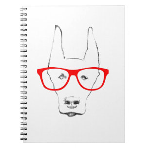 Carnet Cute Doberman Pinscher Dog Face w Spectacle Esquis