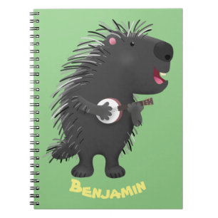 Carnet Cute drôle porc-épic avec dessin animé de banjo