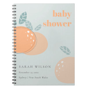 Carnet Cute Dusky Blue Orange Fruit Baby shower Gras