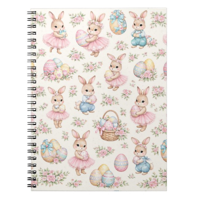 Carnet Cute Easter Bunny Floral Pattern - Pastel Spring (Devant)