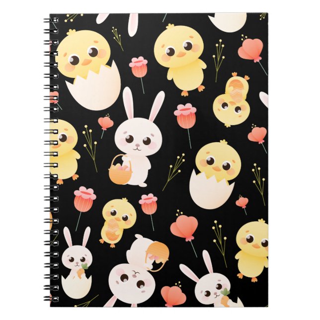 Carnet Cute Easter Chicks & Bunnies Seamless Pattern  (Devant)