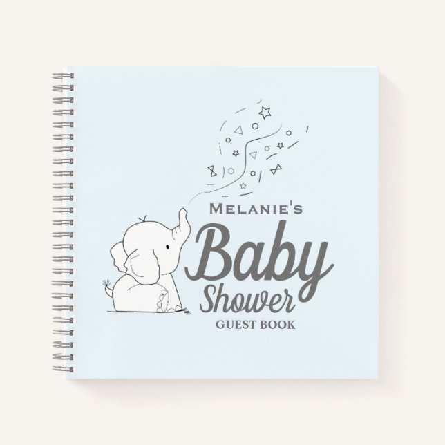 Carnet Cute Elephant et Confetti Blue Baby shower Invité (Devant)