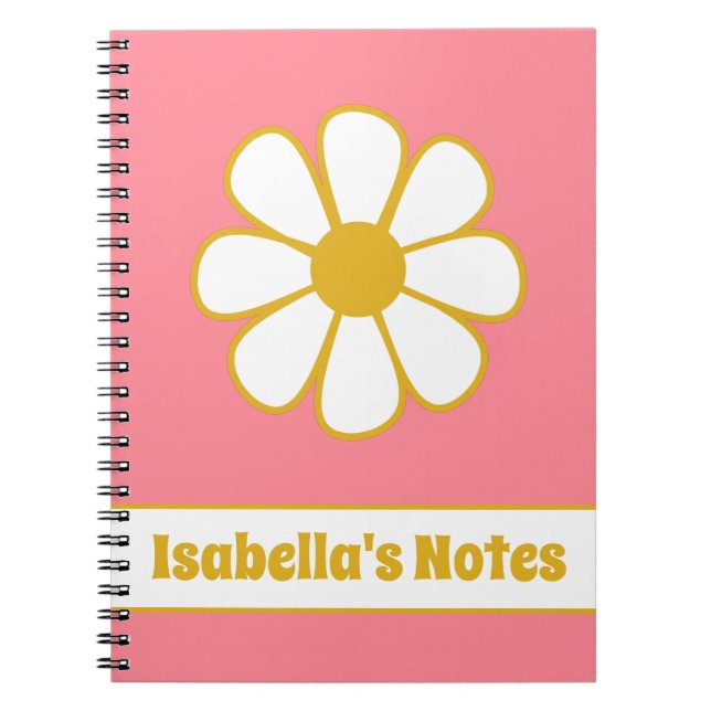 Carnet Cute Floral Daisy Single Retro Personnalisé Notebo (Devant)