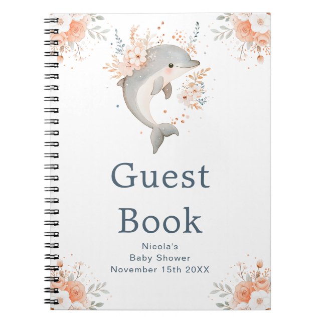 Carnet Cute Floral Dolphin Baby Shower Guest Book (Devant)