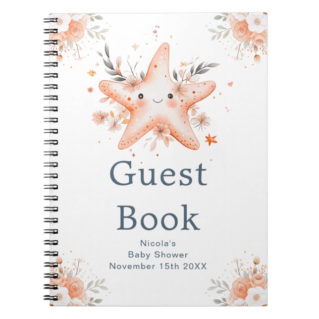 Carnet Cute Floral Starfish Baby Shower Guest Book (Devant)
