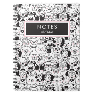 Carnet Cute Funny race de chien personnalisée Noir et bla