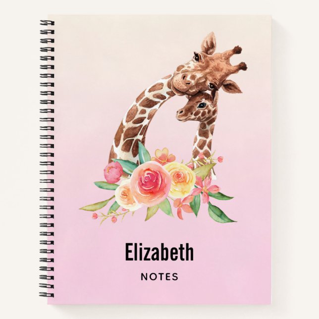 Carnet Cute Giraffe Aquarelle Maman & Bébé (Devant)