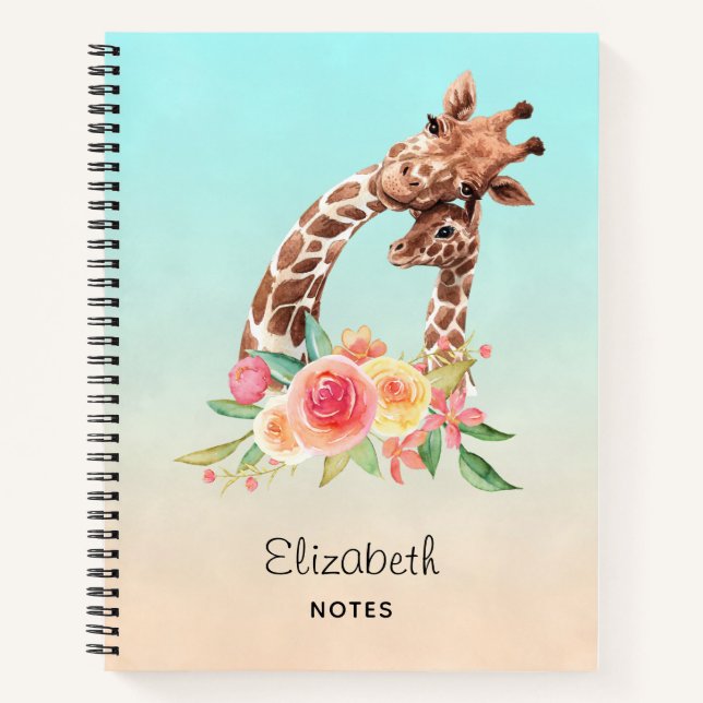 Carnet Cute Giraffe Aquarelle Maman & Bébé (Devant)