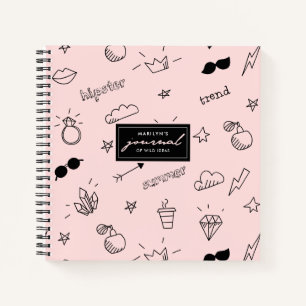 Carnet Cute Girly Hipster Motif d'icônes à main tiré