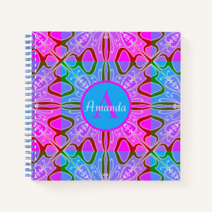 Carnet Cute Girly Whimsical Folk Art rose violet bleu