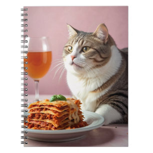 Carnet Cute Gray Chat avec Lasagne et Verre à Vin