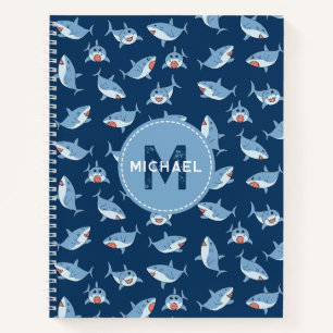 Carnet Cute Great White Sharks Ocean Monogram Kids
