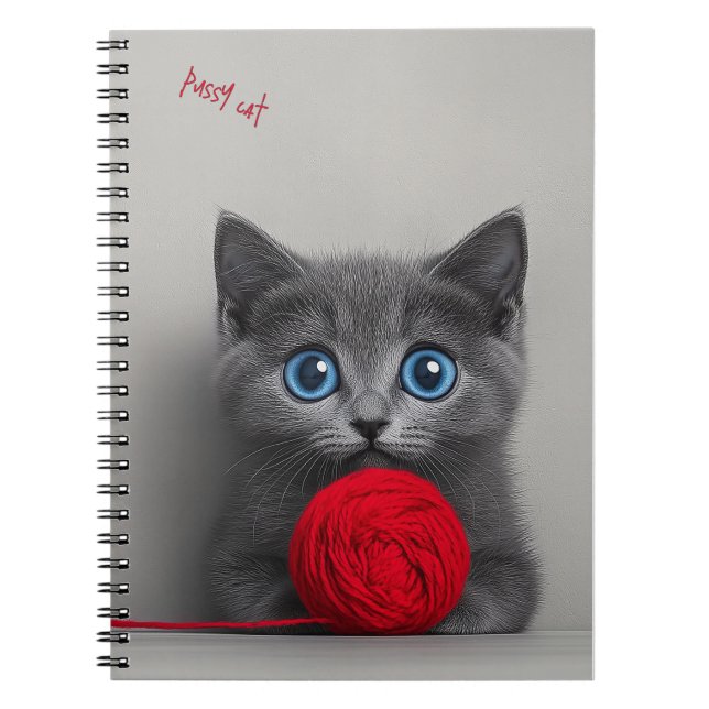 Carnet Cute Grey Kitten Jouer avec Red Wool Ball (Devant)