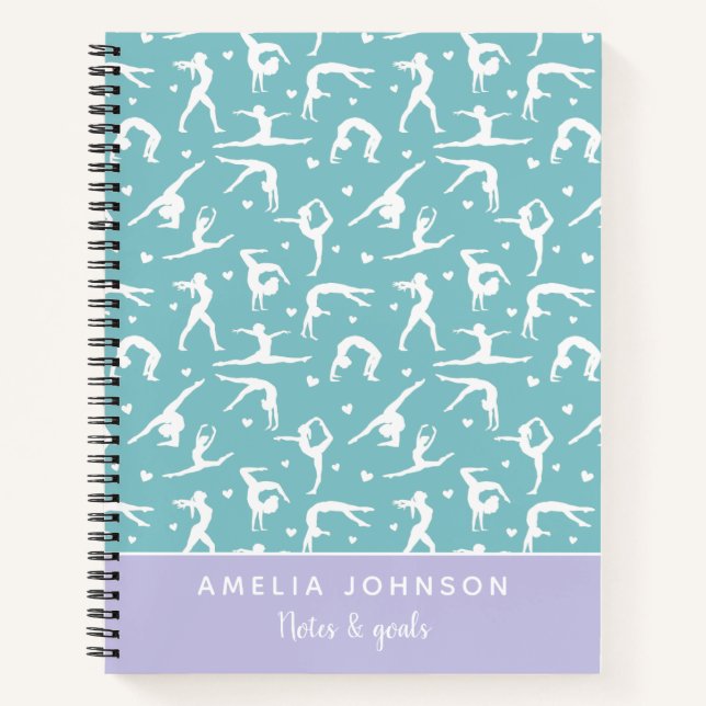 Carnet Cute Gymnaste Turquoise Nom personnalisé Moderne (Devant)