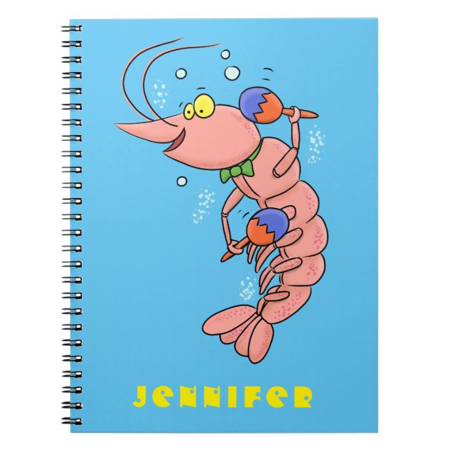 Carnet Cute happy shrimp, dessin animé de crevettes (Devant)
