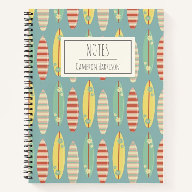 Carnet Cute Hippie Hawaii Surf Surf Surfboard Motif Blue (Devant)