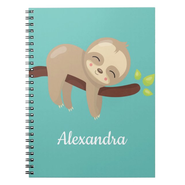 Carnet Cute Kawaii Baby Sloth in Tree sur le bleu Turquoi (Devant)