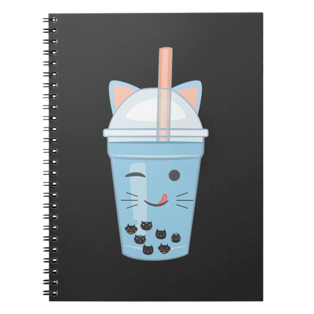Carnet Cute Kawaii Buble Tea Boba Milk Tea Cat (Devant)