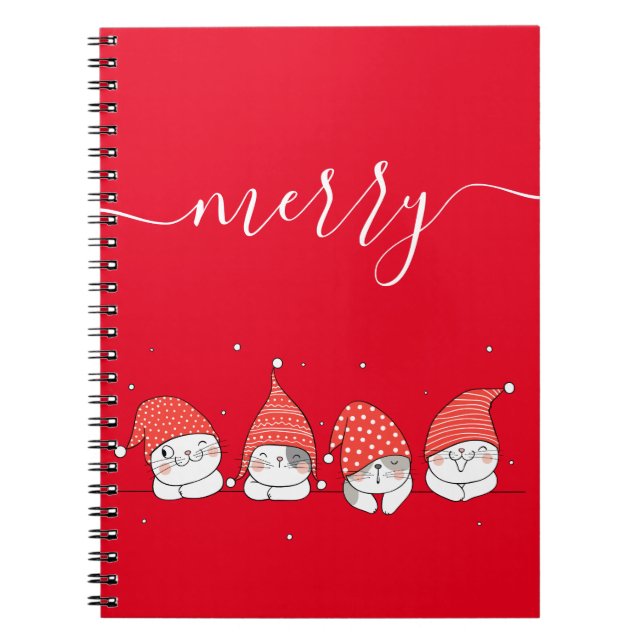 Carnet Cute Kawaii Festive Chats Sur Arrière - plan Rouge (Devant)