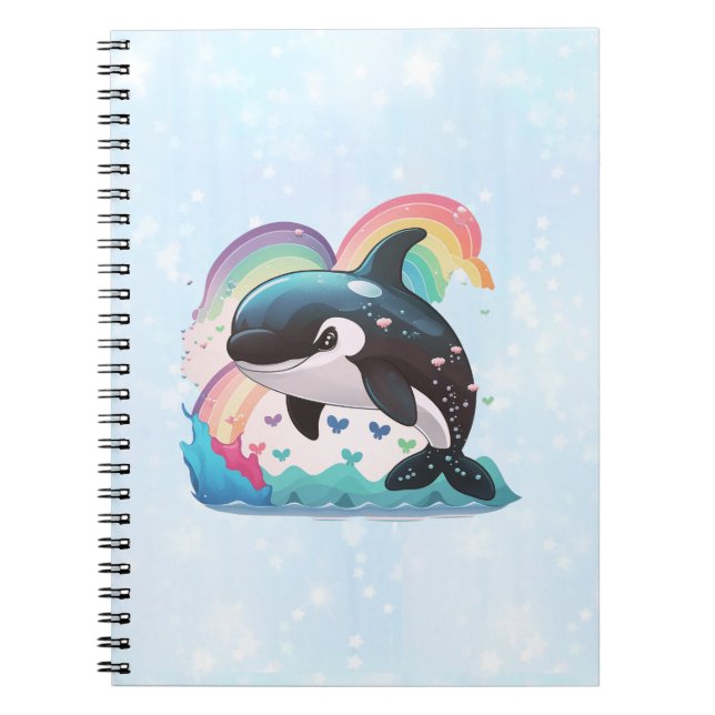 Carnet Cute Kawaii Orca Killer Whale Rainbows Papillons (Devant)