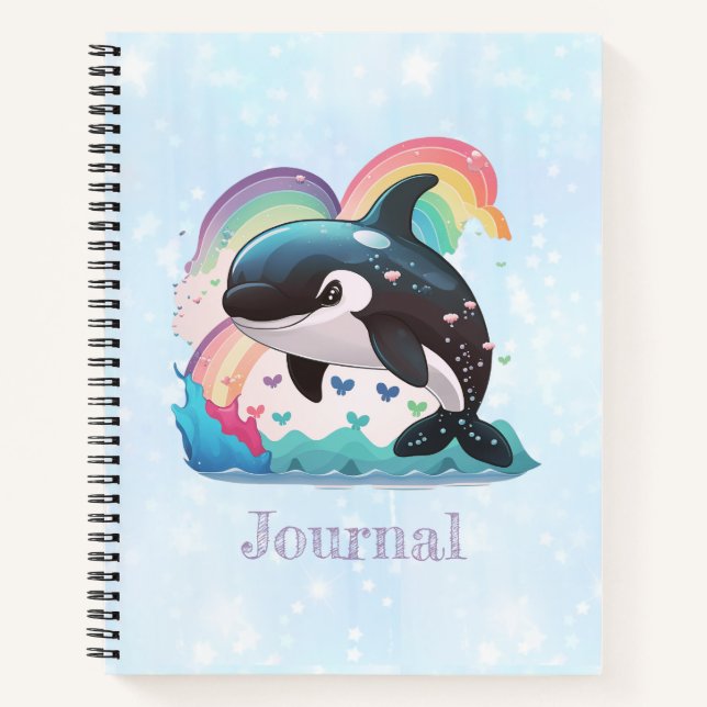 Carnet Cute Kawaii Orca Killer Whale Rainbows Papillons (Devant)