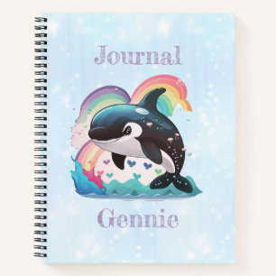 Carnet Cute Kawaii Orca Killer Whale Rainbows Papillons