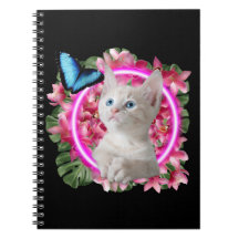 Cute Kitten avec papillon bleu sur néon tropical