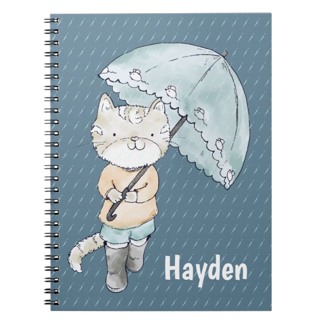 Carnet Cute Kitten avec parapluie en pluie Art Personnali (Devant)