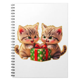 Carnet **Cute Kittens Fighting Over a Gift – Funny Christ