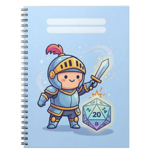 Carnet Cute Knight avec dés D20 – Jeu de RPG Fantastique